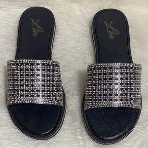 Lia Faux Rhinestones Embellished Slide Sandals
